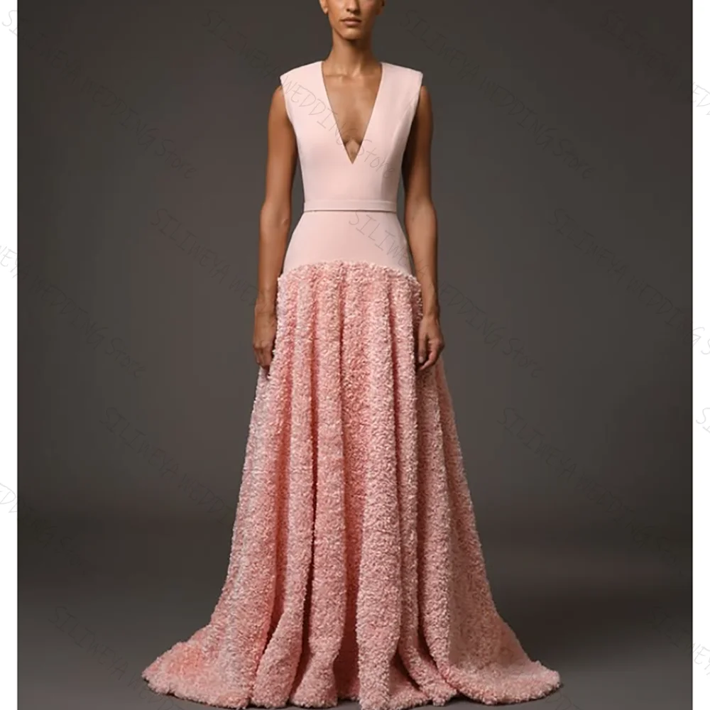 New Pink Deep V Neck Sleeveless A-Line Chic Prom Dresses Female Formal Party Banquet Evening Gown
New Pink Deep V Neck Sleeveless A-Line Chic Prom Dresses Female Formal Party Banquet Evening Gown