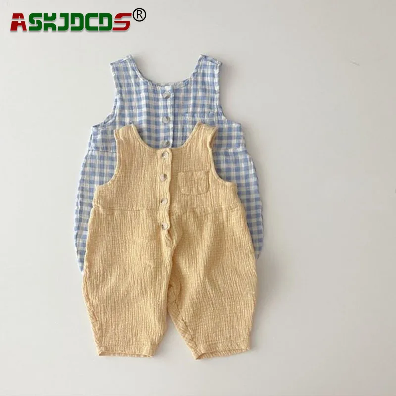 Newborn Baby Girls Boys Summer Sleeveless Solid Color Plaid Outfits Kids Infant Jumpsuits Cotton Romper Overalls 0-18M
Newborn Baby Girls Boys Summer Sleeveless Solid Color Plaid Outfits Kids Infant Jumpsuits Cotton Romper Overalls 0-18M