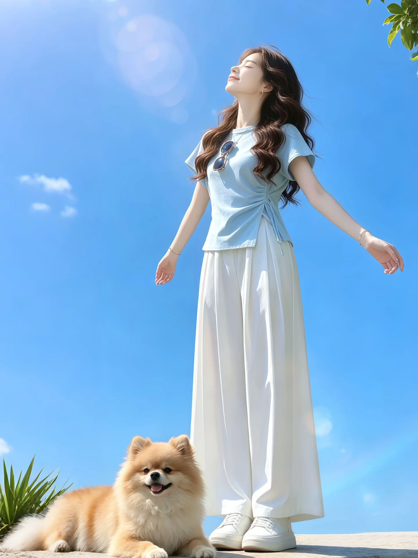 Fashionable Korean Style Light Blue Loose Wide Leg Pants Set Breathable Comfortable Casual Wear for Younger Looking Women
Fashionable Korean Style Light Blue Loose Wide Leg Pants Set Breathable Comfortable Casual Wear for Younger Looking Women