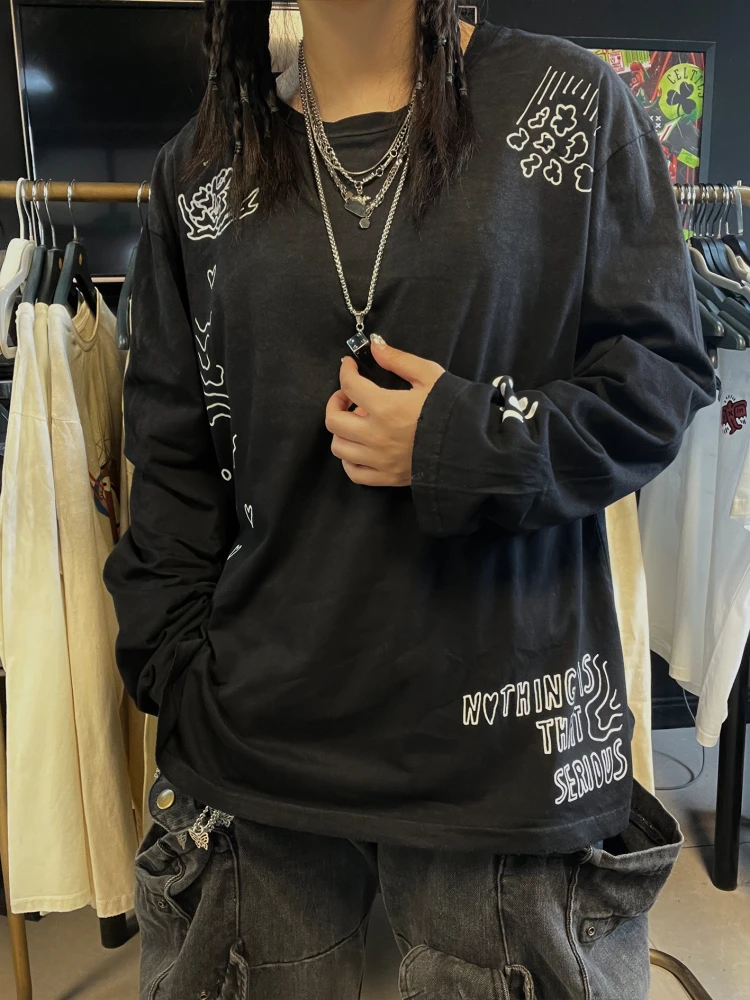 Ретро-футболка в стиле West Coast, длинный рукав, свободный крой, из хлопка и спандекса, от Wang Youbing Studio
Ретро-футболка в стиле West Coast, длинный рукав, свободный крой, из хлопка и спандекса, от Wang Youbing Studio