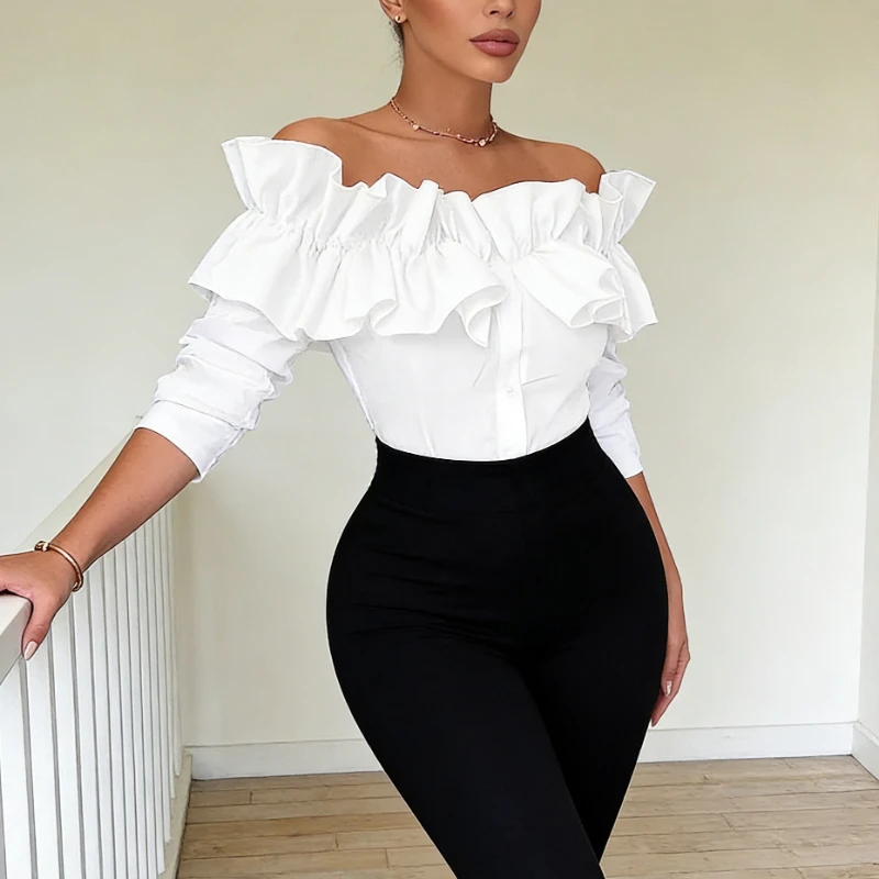 High Quality 2026 Spring Women's Casual Long Sleeve Shirt Solid Color Off Shoulder Ruffle Blouse Slim Fit Top Chch Blouse
High Quality 2026 Spring Women's Casual Long Sleeve Shirt Solid Color Off Shoulder Ruffle Blouse Slim Fit Top Chch Blouse