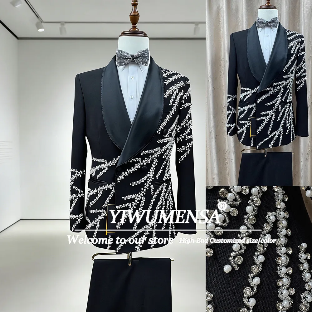 Luxury Pearls Beaded Suits Men Slim Fit Doule Breasted Jacket Pants 2 Piece Man Birthday Party Tuxedos Customized Costume Homme
Luxury Pearls Beaded Suits Men Slim Fit Doule Breasted Jacket Pants 2 Piece Man Birthday Party Tuxedos Customized Costume Homme