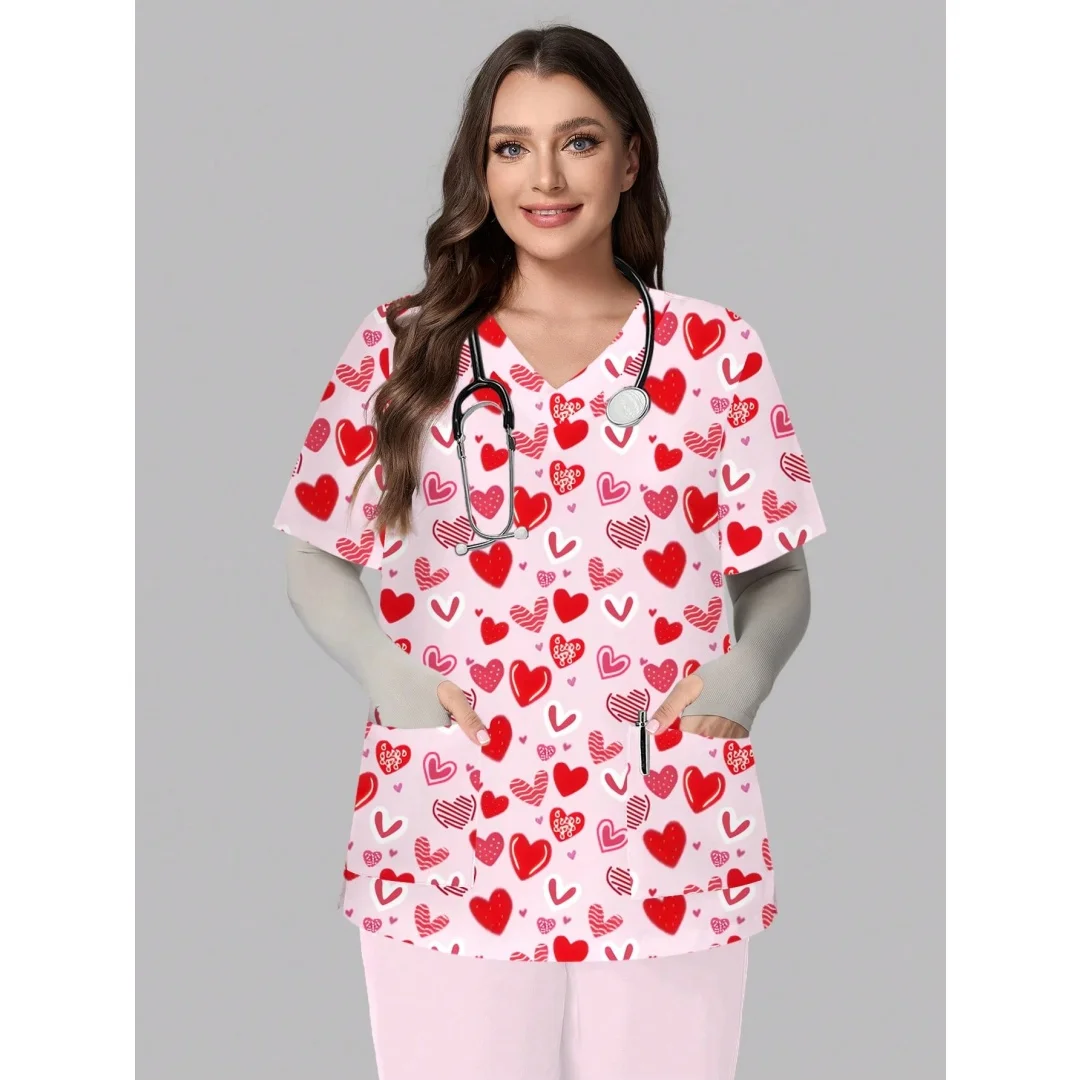 Short Sleeve Double Pocket Side Split Beautiful Red Heart Pattern Design Printed Nurse/Doctor Uniform Top/Women Solid Color Pet
Short Sleeve Double Pocket Side Split Beautiful Red Heart Pattern Design Printed Nurse/Doctor Uniform Top/Women Solid Color Pet