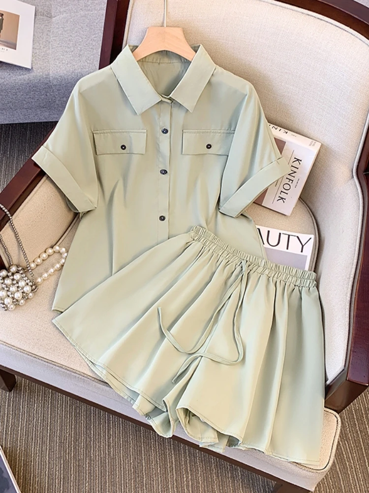 Summer Fashion plus Size Women's Shirt Top And Wide Leg Shorts Two Piece Set Slimming Younger Looking Ensemble Casual Wear
Summer Fashion plus Size Women's Shirt Top And Wide Leg Shorts Two Piece Set Slimming Younger Looking Ensemble Casual Wear