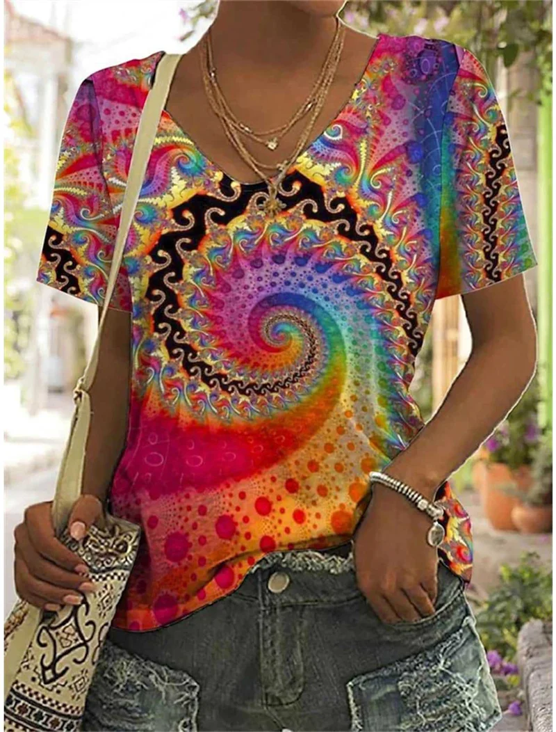 Vintage Ethnic Style Print T-Shirt Women Loose V Neck Pullover Short Sleeve Top Female Summer Comfortable Casual Tees Streetwear
Vintage Ethnic Style Print T-Shirt Women Loose V Neck Pullover Short Sleeve Top Female Summer Comfortable Casual Tees Streetwear