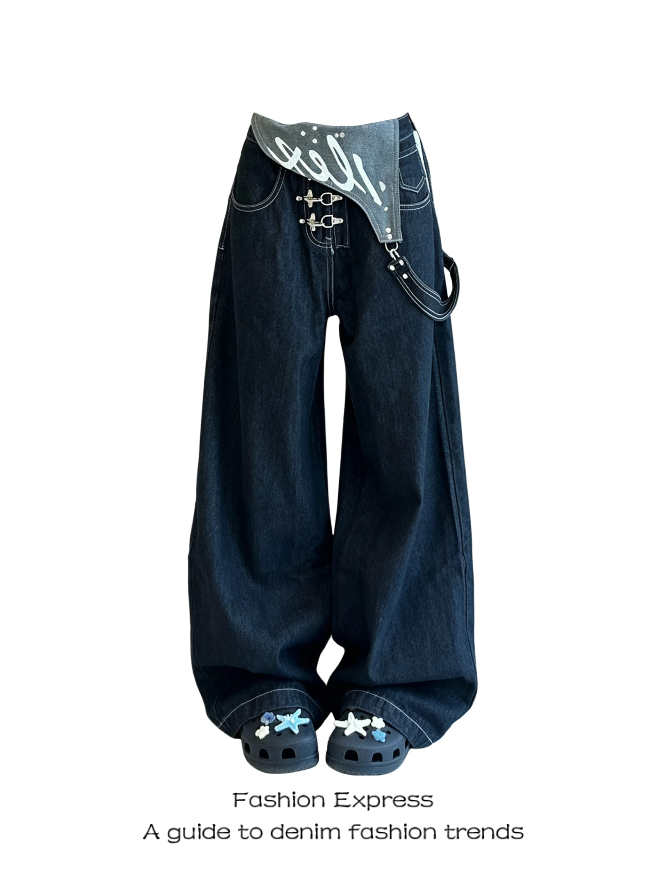 Trendy Detachable Single Shoulder Strap Pants Women Summer High Street Zipper Loose Wide Leg High Waist Jeans Casual Style
Trendy Detachable Single Shoulder Strap Pants Women Summer High Street Zipper Loose Wide Leg High Waist Jeans Casual Style