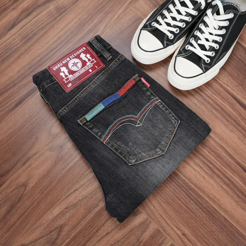 New autumn high-end embroidered jeans with a sophisticated black-grey distressed look, slightly stretchy, slim-fit, straight-leg
New autumn high-end embroidered jeans with a sophisticated black-grey distressed look, slightly stretchy, slim-fit, straight-leg