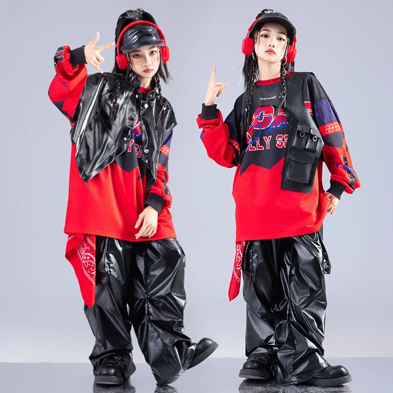 Boys Hip Hop Sets Sweatshirt Vest Pu Leather Cargo Pants Girls K-pop Street Dance Clothes Kids Children Teens Costume
Boys Hip Hop Sets Sweatshirt Vest Pu Leather Cargo Pants Girls K-pop Street Dance Clothes Kids Children Teens Costume