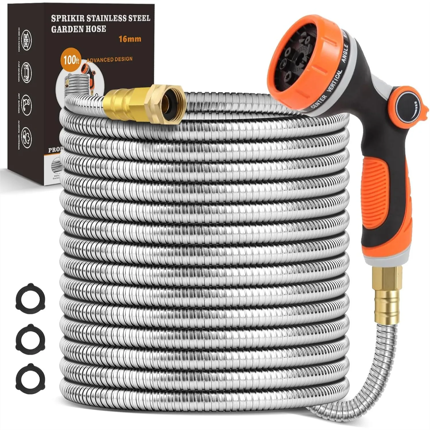 Metal Garden Hose 100 ft, Stainless Steel Water Hose with 10 Function Nozzle & 3/4 Copper Fitting, Heavy Duty Flexible for Yard
Metal Garden Hose 100 ft, Stainless Steel Water Hose with 10 Function Nozzle & 3/4 Copper Fitting, Heavy Duty Flexible for Yard