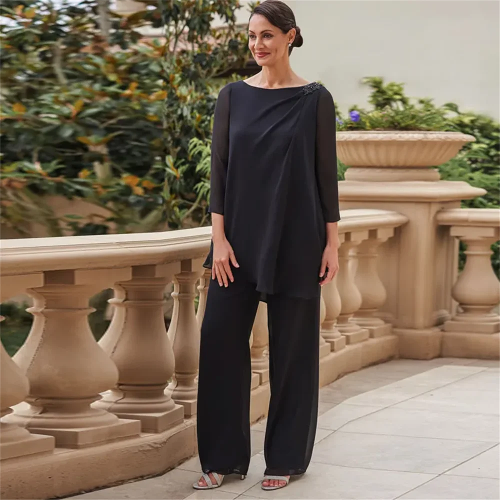 Black Chiffon Mother of the Bride Dresses for Wedding 2 Pieces Suit Set Bead Draped Womens Formal Wear
Black Chiffon Mother of the Bride Dresses for Wedding 2 Pieces Suit Set Bead Draped Womens Formal Wear