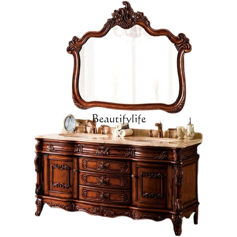 Antique European bathroom cabinet red oak solid wood toilet washstand double basin
Antique European bathroom cabinet red oak solid wood toilet washstand double basin