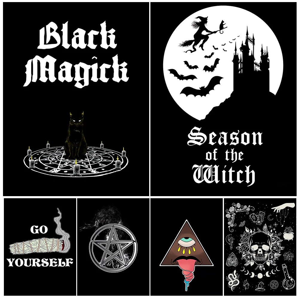 Witch Hat&Moon Symbols Black-Whit Wall Art Canvas Print Grey Magic Pentagram&Black Cat Magic Ritual Art Poster Print Home Decor
Witch Hat&Moon Symbols Black-Whit Wall Art Canvas Print Grey Magic Pentagram&Black Cat Magic Ritual Art Poster Print Home Decor