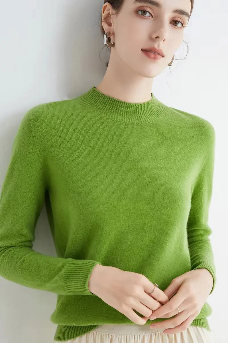 Spring And Autumn New 100% Pure Wool Pullover Sweater Semi-High Round Neck Long Sleeve Basic Women's Sweater top D001
Spring And Autumn New 100% Pure Wool Pullover Sweater Semi-High Round Neck Long Sleeve Basic Women's Sweater top D001