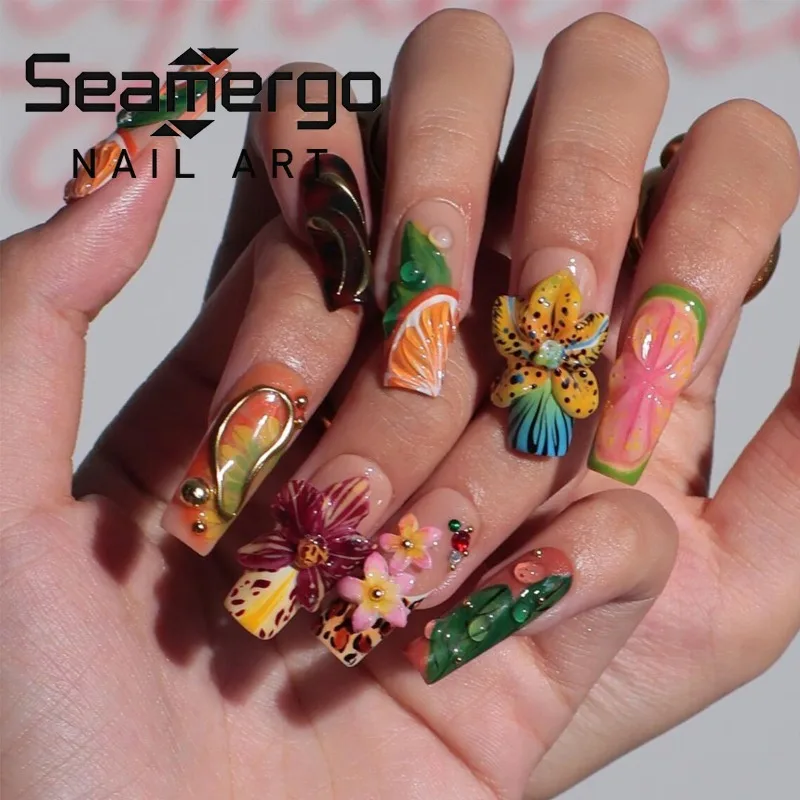 24PCS Colorful Long Square False Nails Retro Green Tropical Flower Fresh Fruit Pattern Fake Nails for Spice Girls Wearable Nails
24PCS Colorful Long Square False Nails Retro Green Tropical Flower Fresh Fruit Pattern Fake Nails for Spice Girls Wearable Nails
