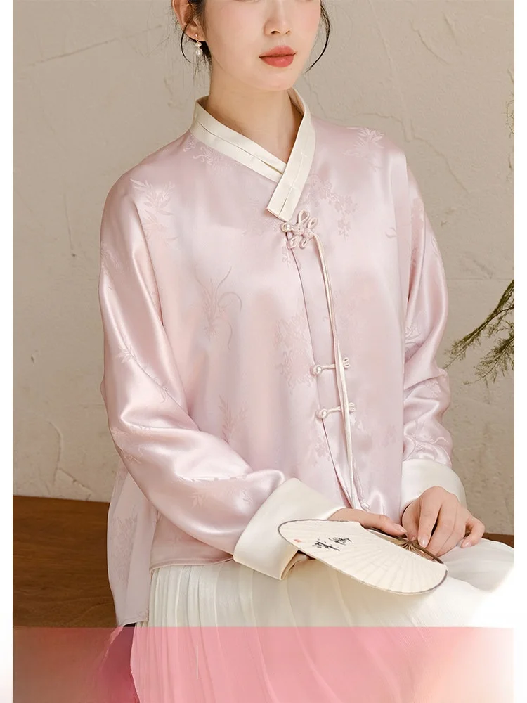 New Chinese Style Women's Outerwear Pink Collar High Acetate Jacket Original Design Straight Cut Long Sleeve Floral Print
New Chinese Style Women's Outerwear Pink Collar High Acetate Jacket Original Design Straight Cut Long Sleeve Floral Print