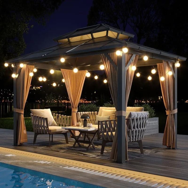 10'x13' Gazebo, Hardtop Gazebo with Polycarbonate Double Roof, Aluminum Frame Pavilion, Weatherproof UV Protection, Patio, Lawn
10'x13' Gazebo, Hardtop Gazebo with Polycarbonate Double Roof, Aluminum Frame Pavilion, Weatherproof UV Protection, Patio, Lawn