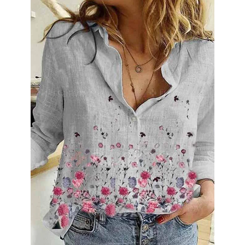 Ladies Shirt Floral Print Long-sleeve Button-down Overshirt5XL Simple Casual Women Lapel Blouse Office Business Female
Ladies Shirt Floral Print Long-sleeve Button-down Overshirt5XL Simple Casual Women Lapel Blouse Office Business Female