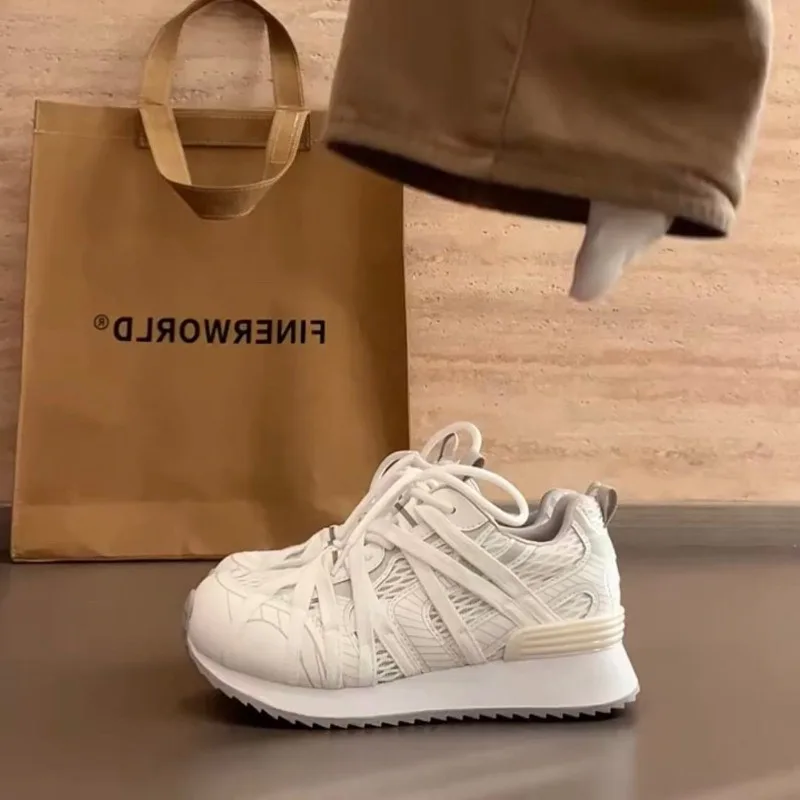 Women's White 5CM Platform Trainers Criss Cross Strap Mesh Upper Chunky Heel Retro Casual Sneakers Spring Summer 2026
Women's White 5CM Platform Trainers Criss Cross Strap Mesh Upper Chunky Heel Retro Casual Sneakers Spring Summer 2026