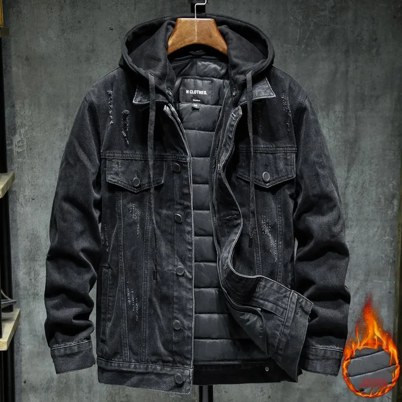 Retro Washed Fleece Lined Denim Jacket Men's Cotton Coat with Hood Detachable Autumn Winter New Style Workwear Jacket Trendy
Retro Washed Fleece Lined Denim Jacket Men's Cotton Coat with Hood Detachable Autumn Winter New Style Workwear Jacket Trendy