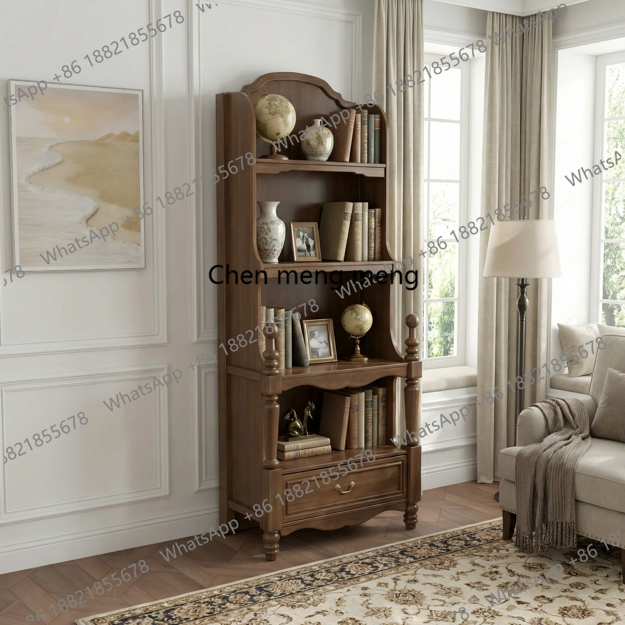 All solid wood American retro European bedroom shelf floor, bookcase living room, display bookcase
All solid wood American retro European bedroom shelf floor, bookcase living room, display bookcase