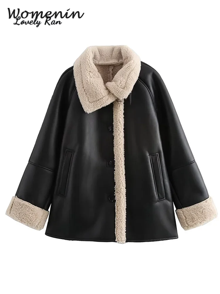 2024 Winter Leather Fleece Panelled Coat Women Casual Lapel Single Breasted Pockets Full Sleeve Female Overcoat Lady Outwear
2024 Winter Leather Fleece Panelled Coat Women Casual Lapel Single Breasted Pockets Full Sleeve Female Overcoat Lady Outwear