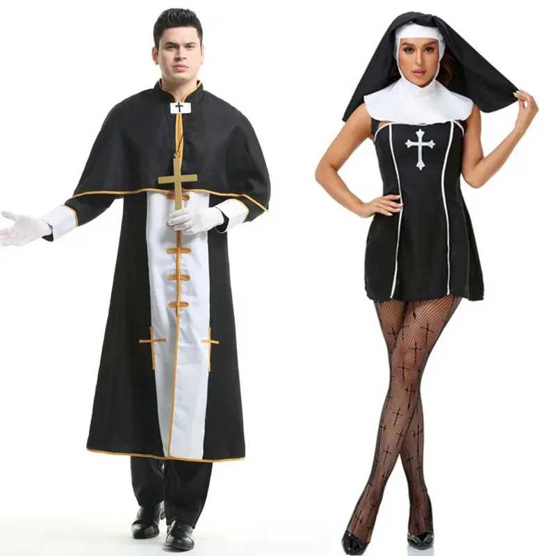 Couple Halloween Costume for Women Men Medieval Cosplay Priest Nun Missionary Costume Church Religious Convent Fancy Party Dress
Couple Halloween Costume for Women Men Medieval Cosplay Priest Nun Missionary Costume Church Religious Convent Fancy Party Dress