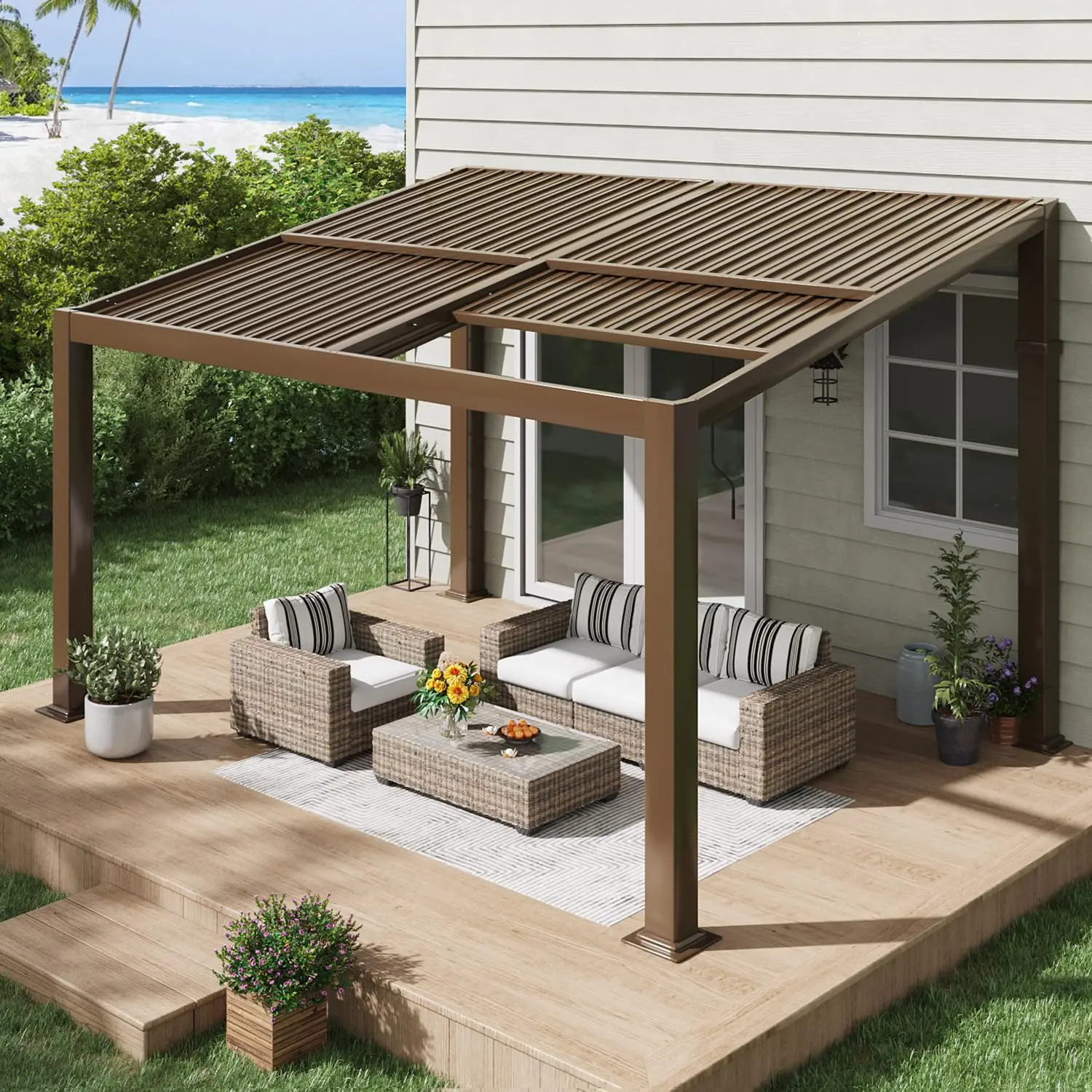 10x13 Pergola Adjustable Galvanized Steel Roof All Aluminum Frame Outdoor Patio Shelter Dark Brown Customized
10x13 Pergola Adjustable Galvanized Steel Roof All Aluminum Frame Outdoor Patio Shelter Dark Brown Customized