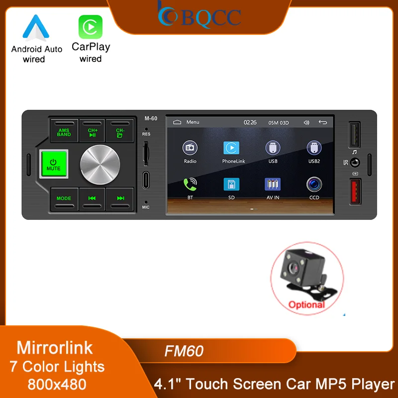 BQCC 1 Din 4.1" Touchscreen Car Radio wired Android auto carplay BT Mirrorlink FM USB Mirrorlink 7 color lights Typc-c stereo
BQCC 1 Din 4.1" Touchscreen Car Radio wired Android auto carplay BT Mirrorlink FM USB Mirrorlink 7 color lights Typc-c stereo
