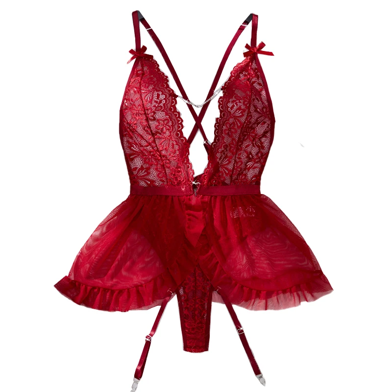 Red Lace One-piece Exotic Dress Women Lingerie Transparent Pajamas Sexy Garters Bodysuit Hot Deep V Metal Chain Erotic Underwear
Red Lace One-piece Exotic Dress Women Lingerie Transparent Pajamas Sexy Garters Bodysuit Hot Deep V Metal Chain Erotic Underwear