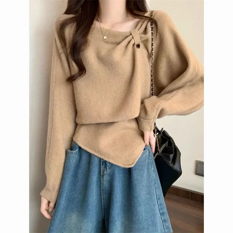 Relaxed Fit Women's Knit Blouse With Asymmetrical Hem And Drop Shoulder Sleeves Casual O Neck Top For Spring And Autumn
Relaxed Fit Women's Knit Blouse With Asymmetrical Hem And Drop Shoulder Sleeves Casual O Neck Top For Spring And Autumn