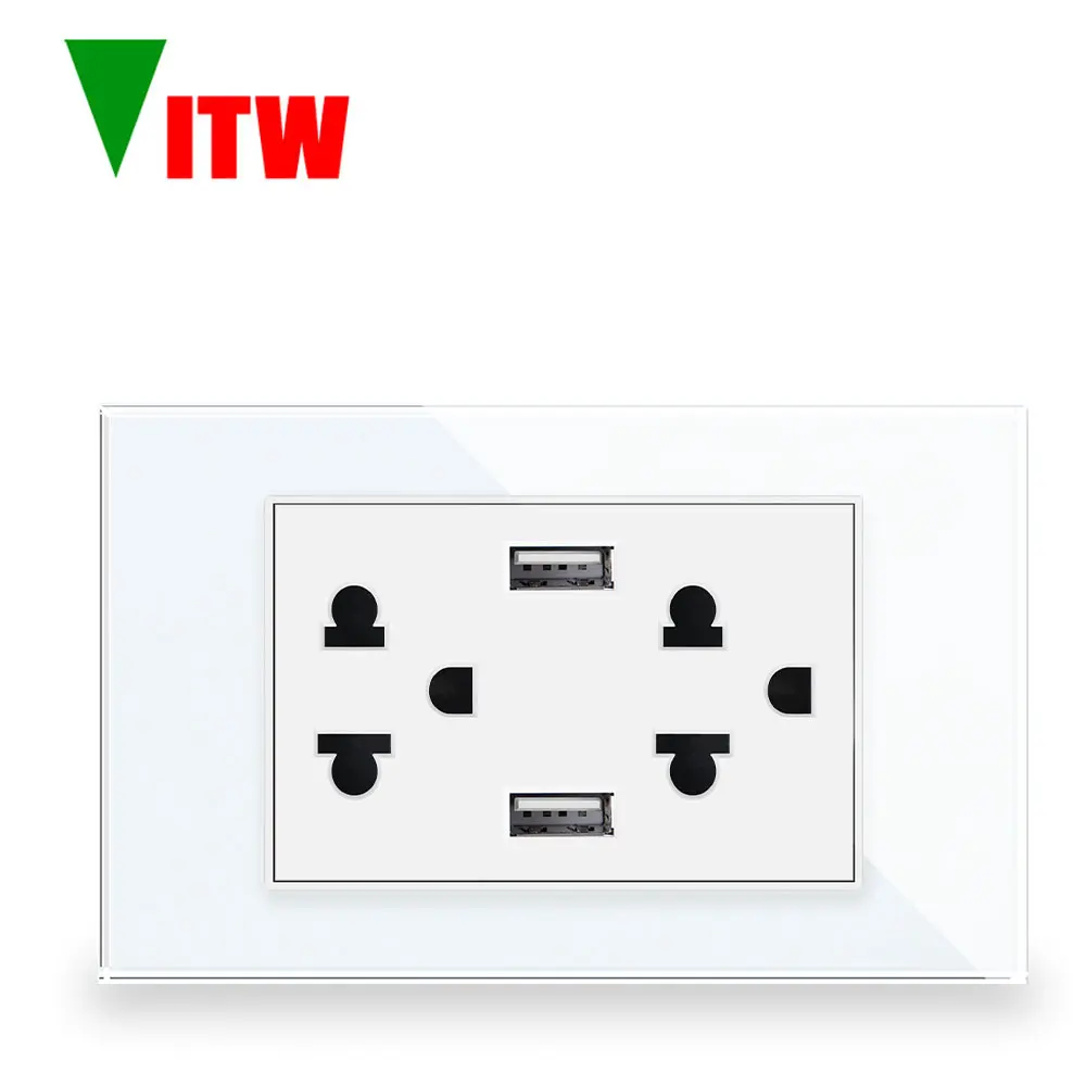 Vitw Thai standard power socket, 15A wall mounted dual USB charging port socket, tempered glass panel AC 110V~250V 120mm * 72mm
Vitw Thai standard power socket, 15A wall mounted dual USB charging port socket, tempered glass panel AC 110V~250V 120mm * 72mm