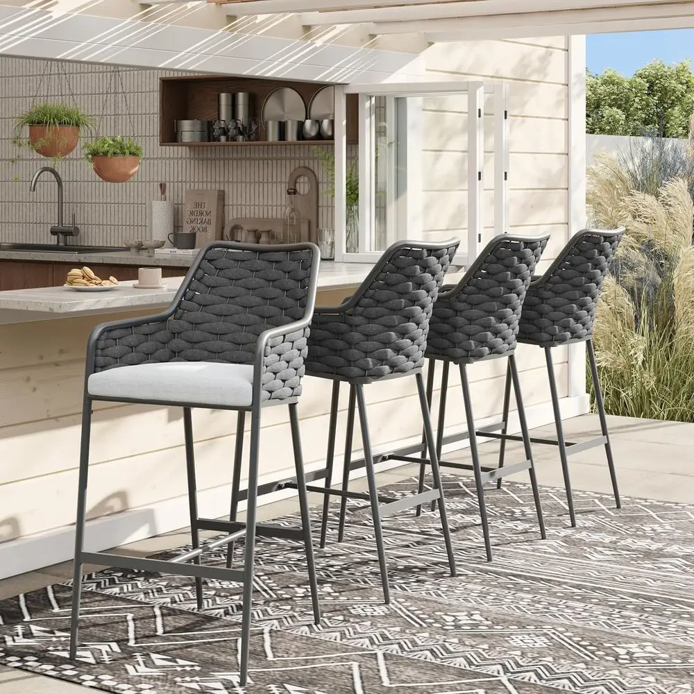 Outdoor Bar Stools Set o 4, 31.8” Patio Metal Counter Height Chairs w/Weather-Resistant Cushion, Woven Rope Design ern Bar Heigh
Outdoor Bar Stools Set o 4, 31.8” Patio Metal Counter Height Chairs w/Weather-Resistant Cushion, Woven Rope Design ern Bar Heigh