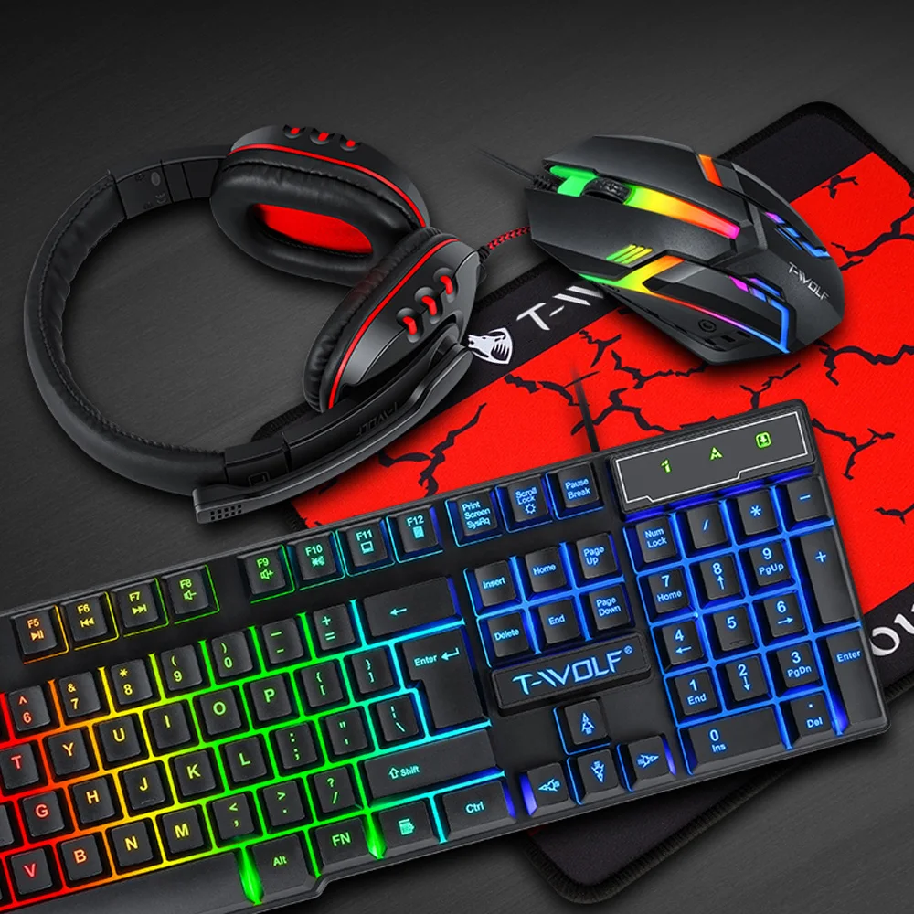 T-WOLF TF800 Four-piece Gaming Combo 104 Keys Keyboard 4-color Breathing Light Mouse 3.5mm Gaming Headset Anti-slip Mouse Pad
T-WOLF TF800 Four-piece Gaming Combo 104 Keys Keyboard 4-color Breathing Light Mouse 3.5mm Gaming Headset Anti-slip Mouse Pad