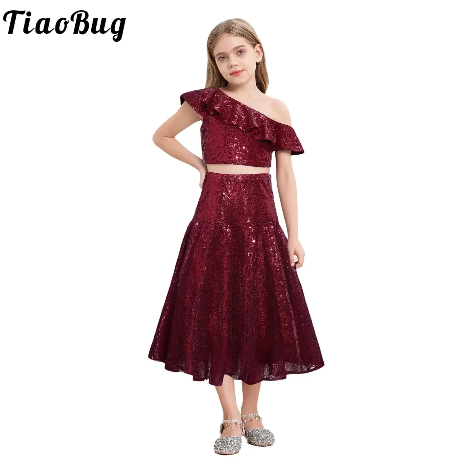 Children Girls Elegant Wedding Party Outfit Shiny Sequin Oblique Shoulder Tank Tops with Skirt for Cocktail Banquet Pageant Prom
Children Girls Elegant Wedding Party Outfit Shiny Sequin Oblique Shoulder Tank Tops with Skirt for Cocktail Banquet Pageant Prom
