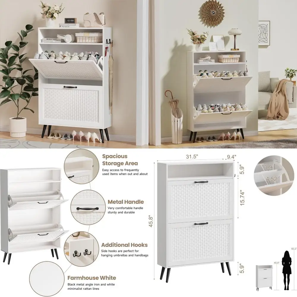 Shoe Cabinet with 2 Flip Drawers, Freestanding Shoe Organizer with Metal Legs, Narrow Shoe Rack Cabinet, Farmhouse Slim Shoe Sto
Shoe Cabinet with 2 Flip Drawers, Freestanding Shoe Organizer with Metal Legs, Narrow Shoe Rack Cabinet, Farmhouse Slim Shoe Sto