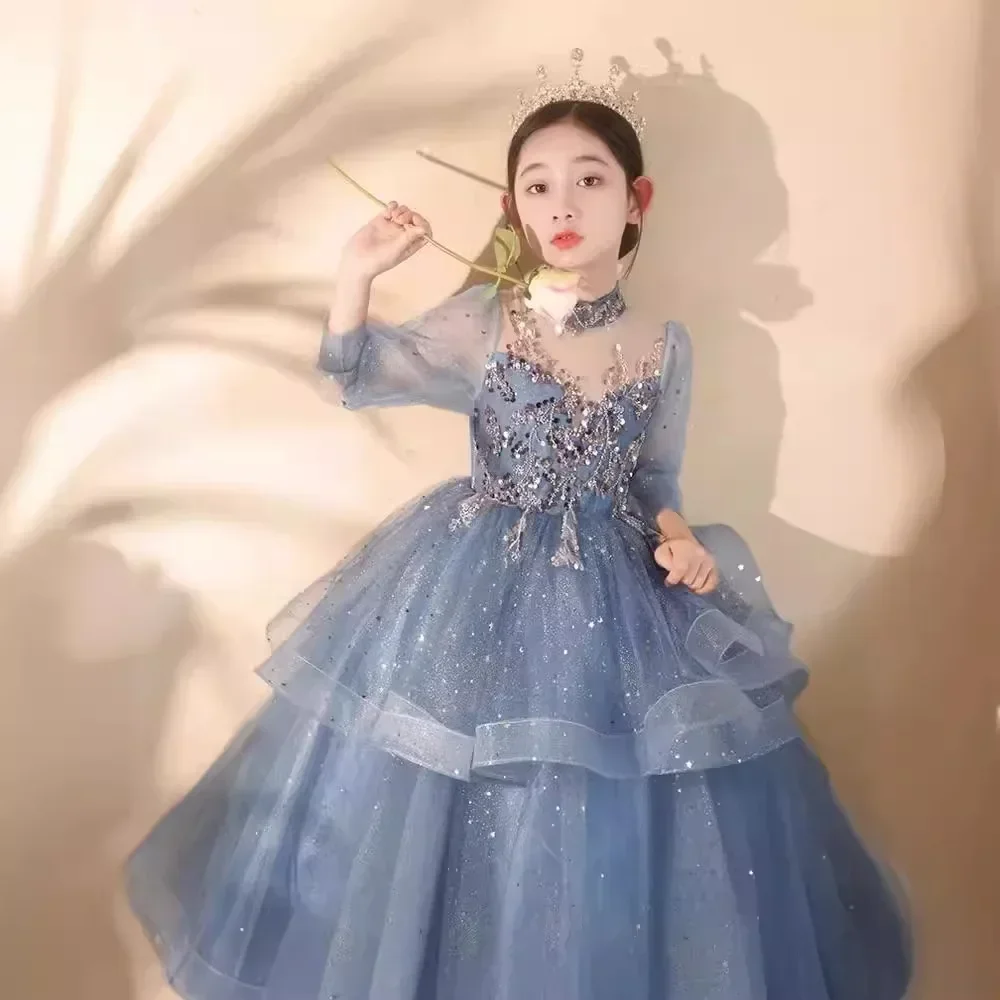 Long sleeved floral evening dress for spring 2024, new sweet and cute trend show host children's dress
Long sleeved floral evening dress for spring 2024, new sweet and cute trend show host children's dress