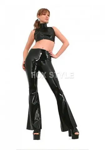 Kadınlar için %100 el yapımı lateks kloş pantolonlar