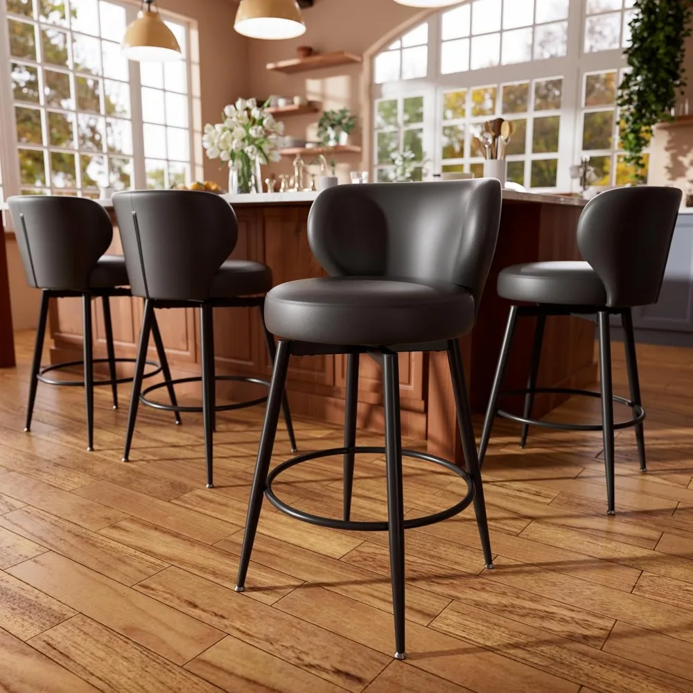 Bar Stools Set of 4, 26 Counter Height Swivel Bar Stools, Upholstered Leather Barstools with Back Footrest Metal Legs.
Bar Stools Set of 4, 26 Counter Height Swivel Bar Stools, Upholstered Leather Barstools with Back Footrest Metal Legs.