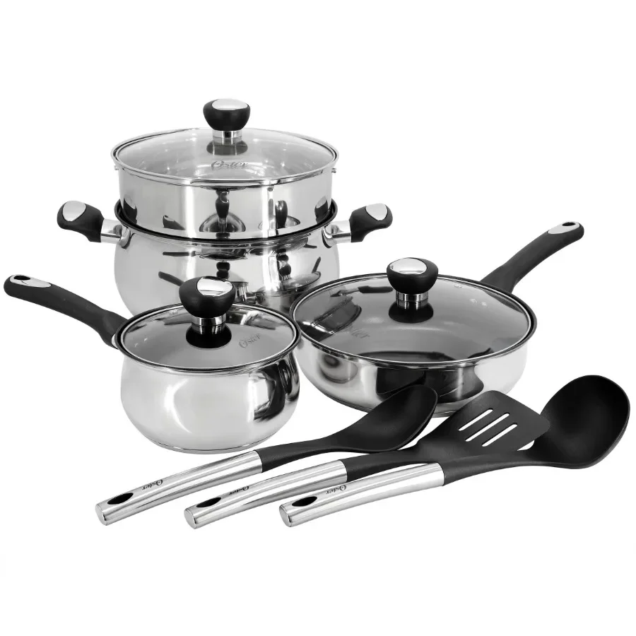 Baldwyn 10 Piece Stainless Steel Belly-Shaped Nonstick Cookware and Utensil Set
Baldwyn 10 Piece Stainless Steel Belly-Shaped Nonstick Cookware and Utensil Set