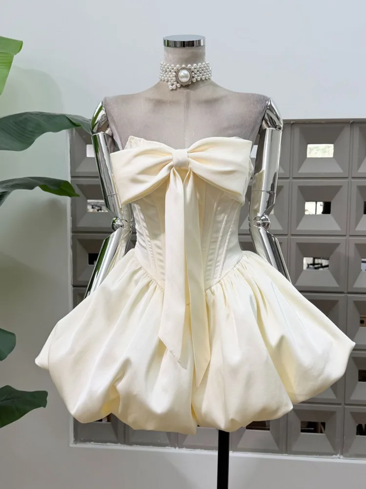 DFDG Women 2026 Spring Summer Satin Corset Mini Dress Strapless Big Bow Detail Puffy Bubble Hem Elegant Cocktail Party Dress
DFDG Women 2026 Spring Summer Satin Corset Mini Dress Strapless Big Bow Detail Puffy Bubble Hem Elegant Cocktail Party Dress