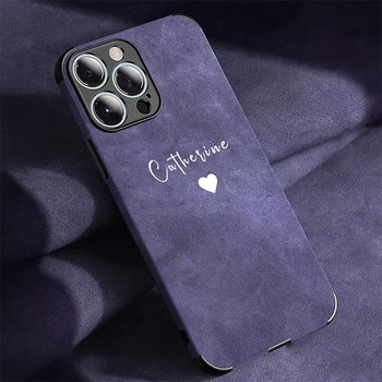 15 16 Pro Max DIY Name Case Personalised Customized Soft Lambskin Leather Luxury Cover For iPhone 11 12 13 14 15 Pro Max Gifts