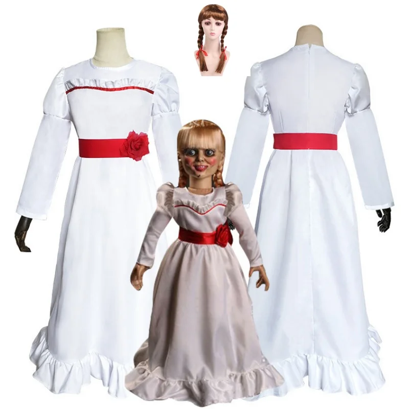 Adults Kids Terrifying Bride's Chachi Annabelle Cosplay Costume Wig Summoning Doll Mask Women Girl Evil Halloween Horror Dress
Adults Kids Terrifying Bride's Chachi Annabelle Cosplay Costume Wig Summoning Doll Mask Women Girl Evil Halloween Horror Dress