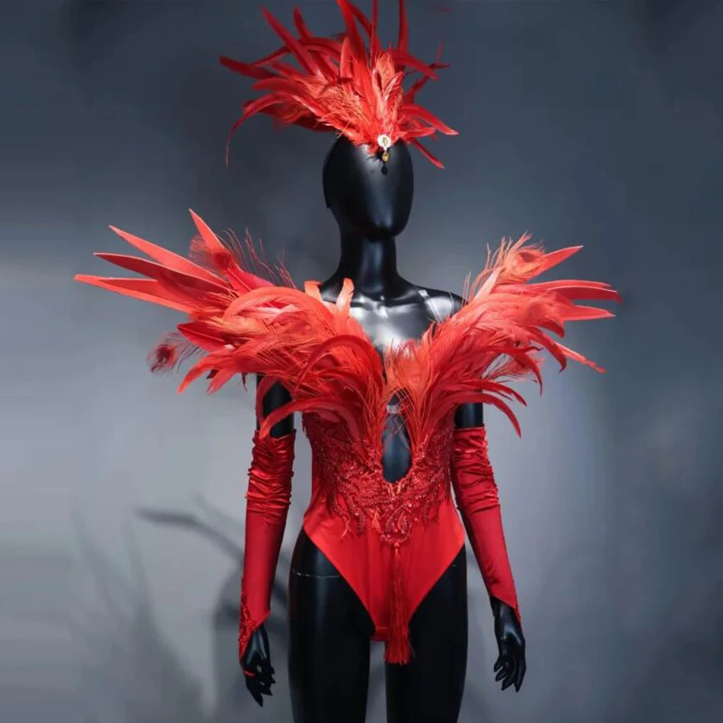 Red Exaggerated Feather Bodysuit Women Pole Dance Clothing Bar Nightclub Dj Ds Party Stage Performance Rave Outfit XS9093
Red Exaggerated Feather Bodysuit Women Pole Dance Clothing Bar Nightclub Dj Ds Party Stage Performance Rave Outfit XS9093