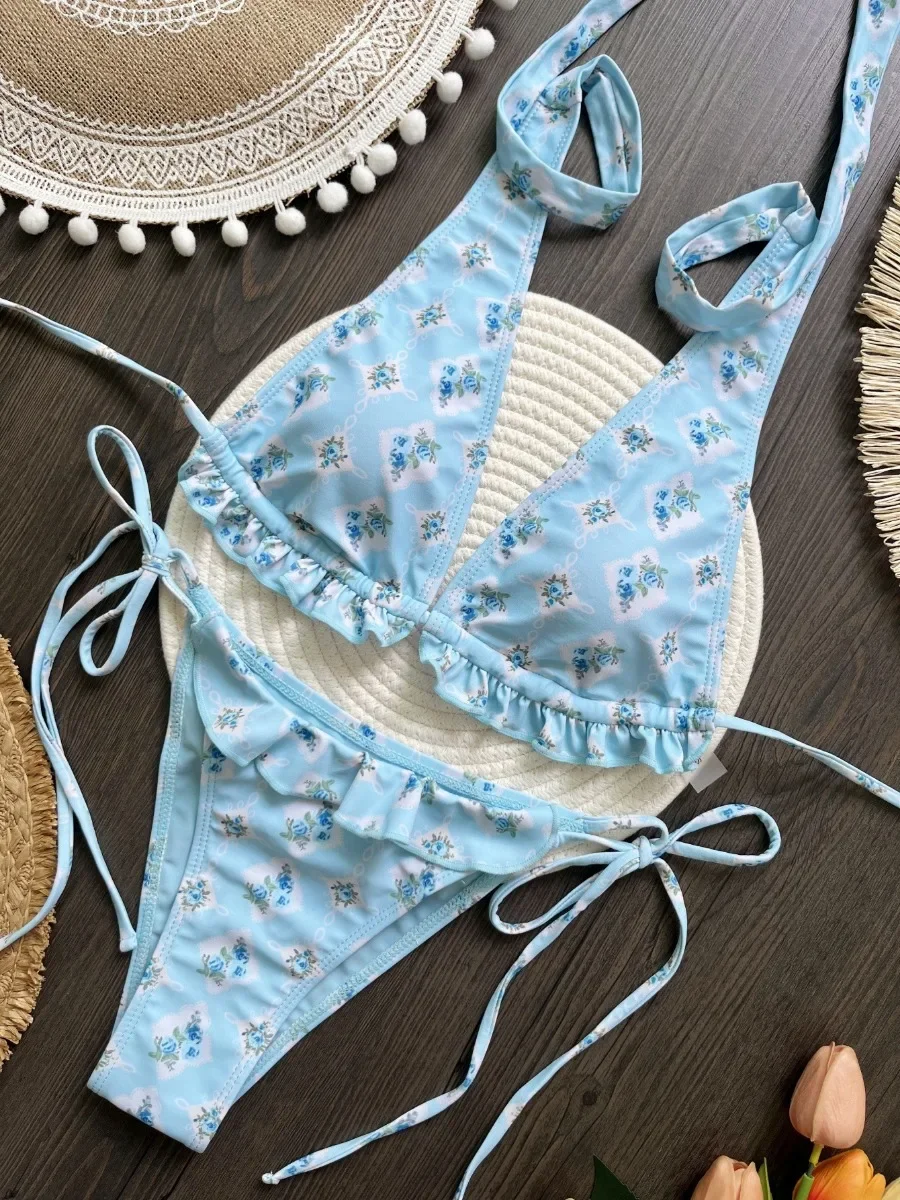 2025 New Style Flower Print Bikini Set for Women Triangle Cup Halter Backless Swimsuit Suit Beach Vacation Thong Sexy Swimwear
2025 New Style Flower Print Bikini Set for Women Triangle Cup Halter Backless Swimsuit Suit Beach Vacation Thong Sexy Swimwear