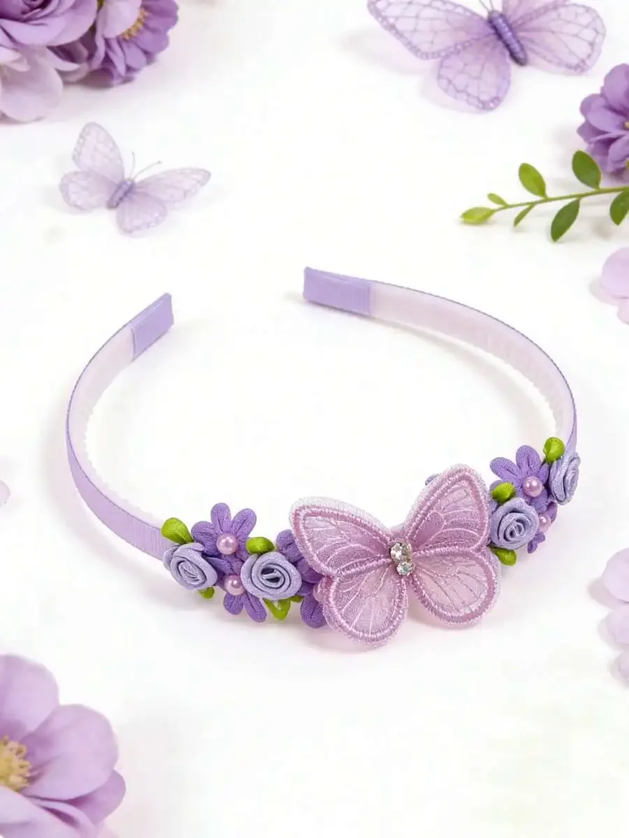 Purple Floral Headband With Mesh Butterfly And Pearl Decor, Women's Casual Hair Accessory
Purple Floral Headband With Mesh Butterfly And Pearl Decor, Women's Casual Hair Accessory