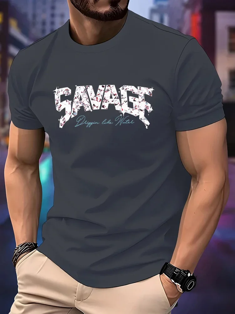 Men's Savage Letter T-Shirt Glitter Diamond Print O-Neck Short Sleeve Casual Hip Hop Streetwear Graphic Tee Tops
Men's Savage Letter T-Shirt Glitter Diamond Print O-Neck Short Sleeve Casual Hip Hop Streetwear Graphic Tee Tops