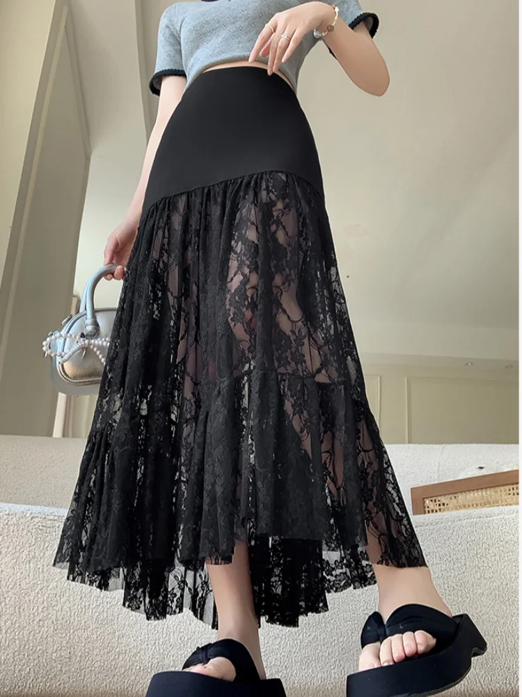SMTHMA New Super Beautiful Lace Spliced Skirt New Fashion Design Long Skirt High Waist Feeling Black Skirt
SMTHMA New Super Beautiful Lace Spliced Skirt New Fashion Design Long Skirt High Waist Feeling Black Skirt