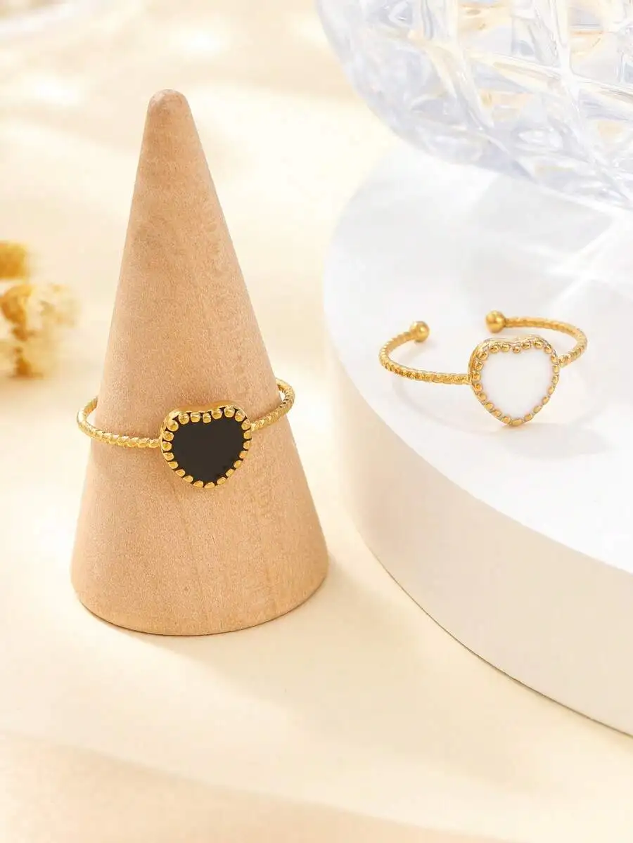 2pcs Stainless Steel Heart Open Rings Set With Black And White Enamel, Minimalist Fashion Jewelry For Women
2pcs Stainless Steel Heart Open Rings Set With Black And White Enamel, Minimalist Fashion Jewelry For Women