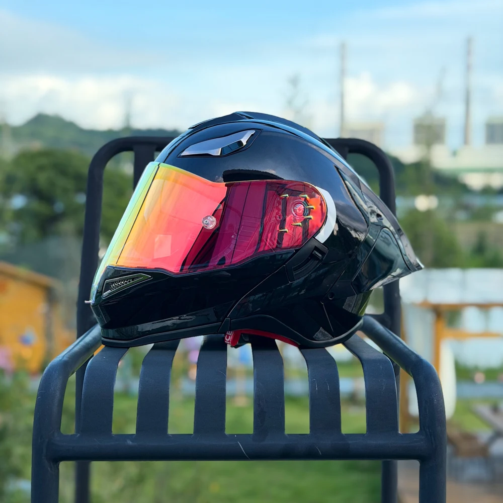 NBTK Upgraded Modular Motorcycle Helmet with New Lens Lock for Better Sealing & Noise Reduction, Large Aerodynamic Rear Spoiler
NBTK Upgraded Modular Motorcycle Helmet with New Lens Lock for Better Sealing & Noise Reduction, Large Aerodynamic Rear Spoiler