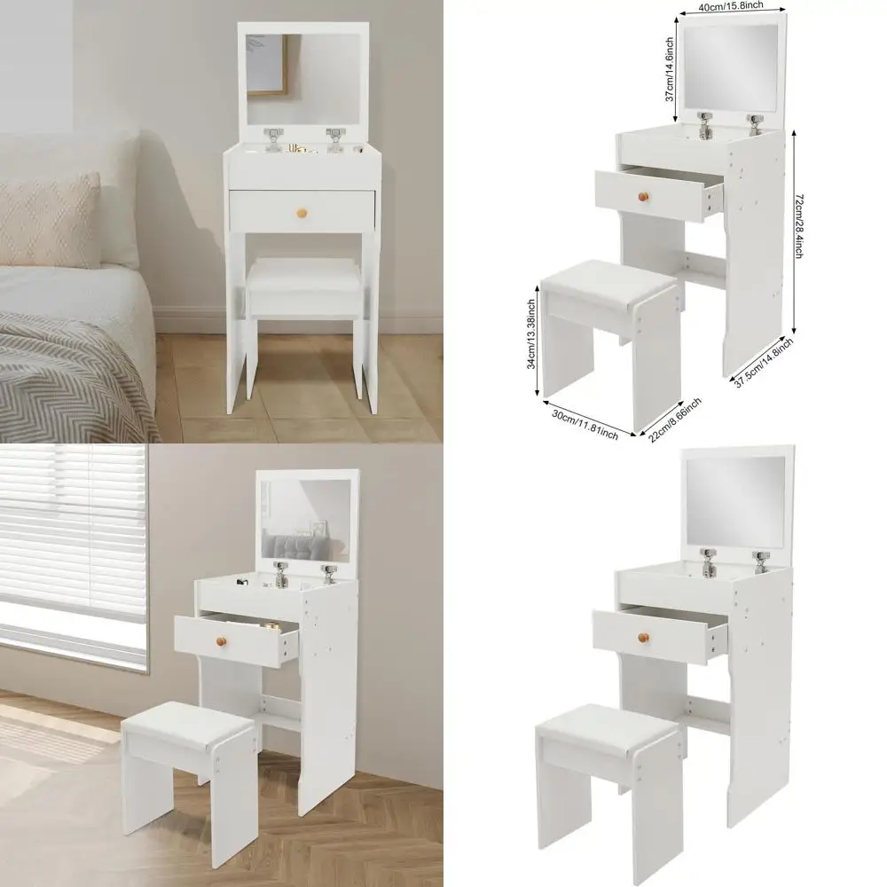 Компактный туалетный столик с табуретом и зеркалом, идеально подходит для дома, квартир, общежитий - теплый белый
Компактный туалетный столик с табуретом и зеркалом, идеально подходит для дома, квартир, общежитий - теплый белый